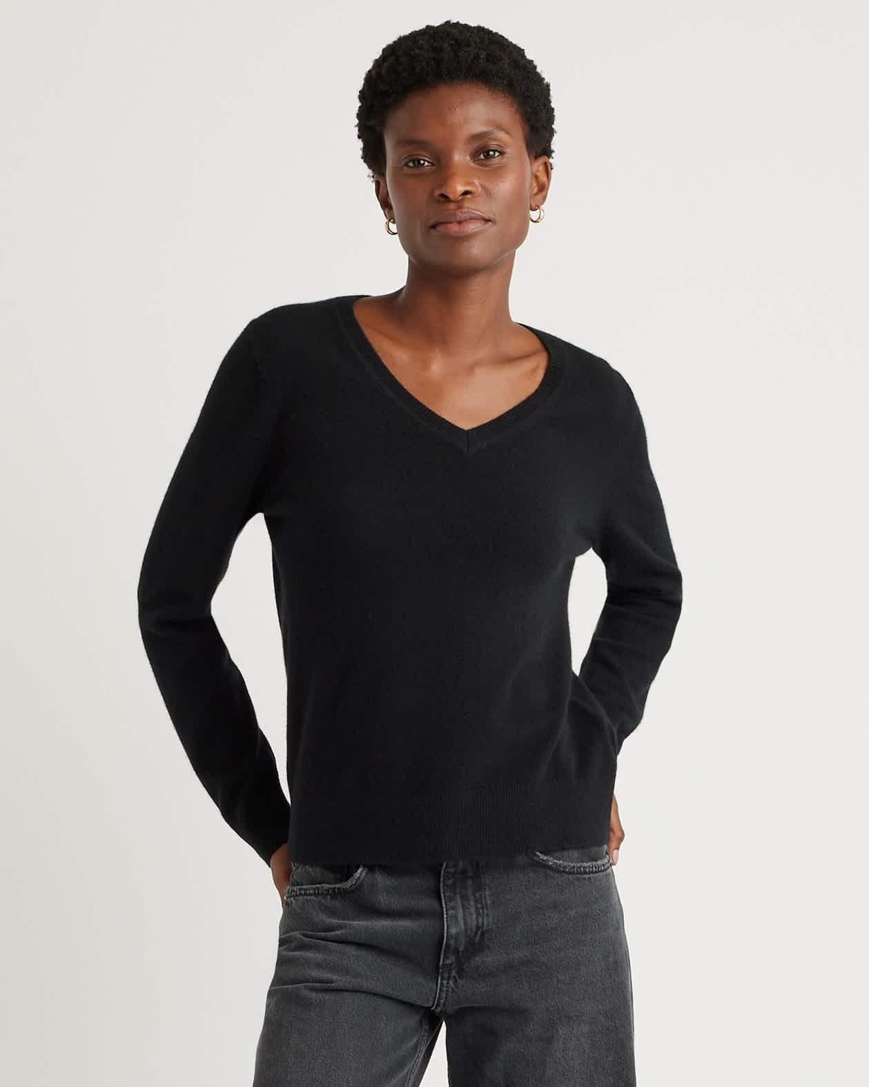 black Mongolian Cashmere V-Neck Sweater