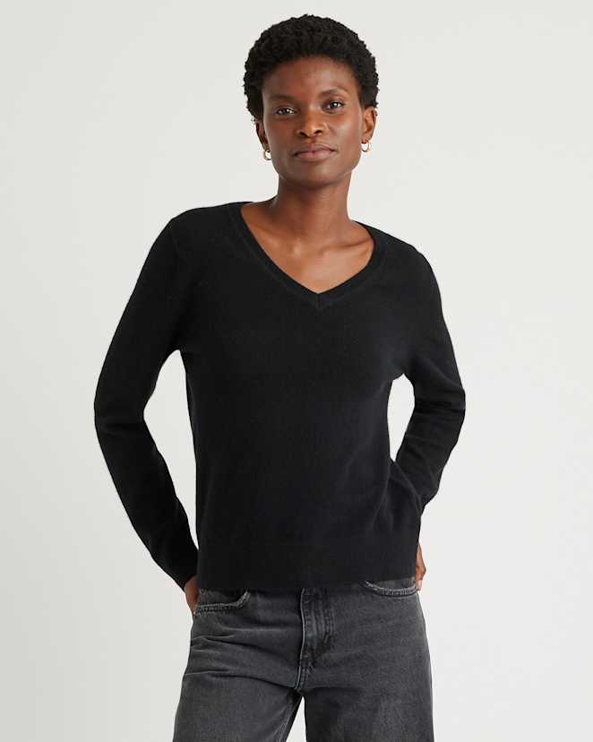 Black Mongolian Cashmere V-Neck Sweater