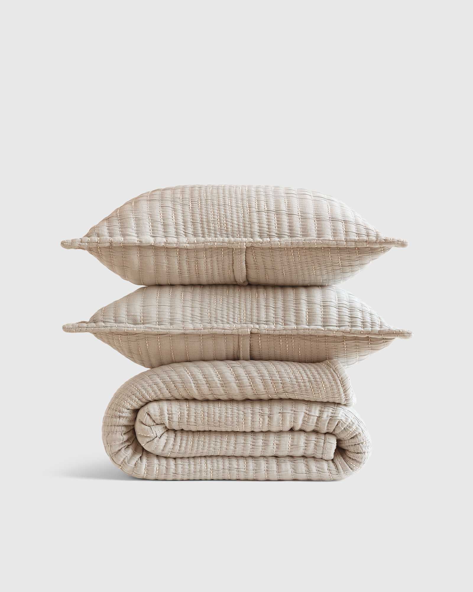 Sand Ensemble de couvre-lit en coton biologique à piqûres à canaux