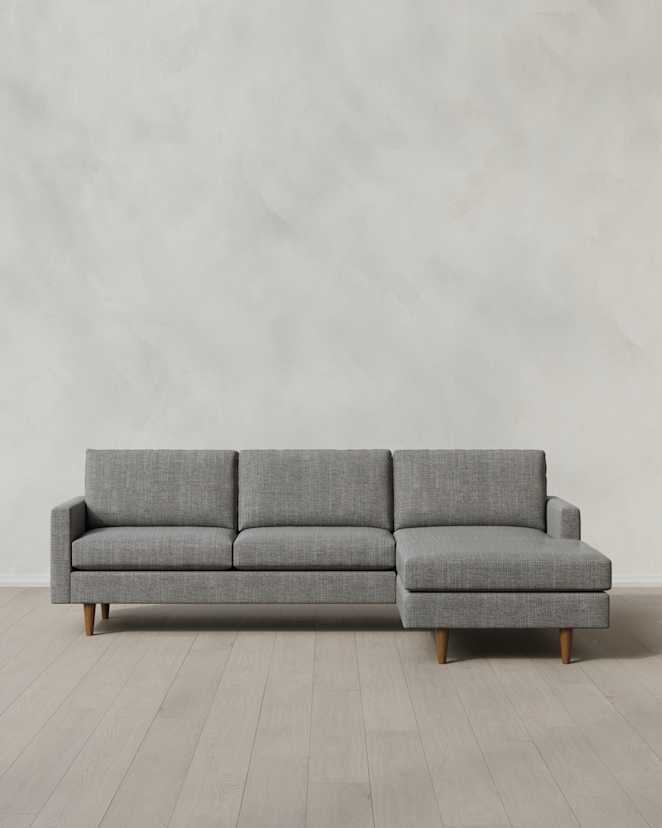 Slate Atlas Midcentury Chaise Sectional in Performance Chenille Linen Blend