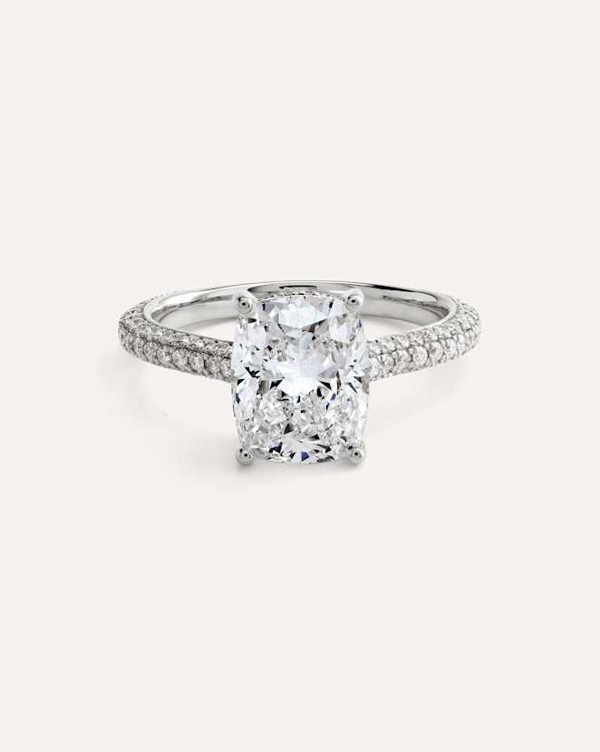 Platinum Lab Grown Diamond Elongated Cushion Pave Cathedral Engagement Ring - 3ct