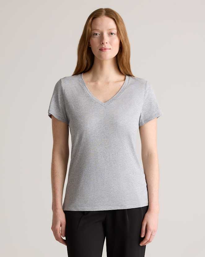 Heather Grey Cotton Modal V-Neck Tee