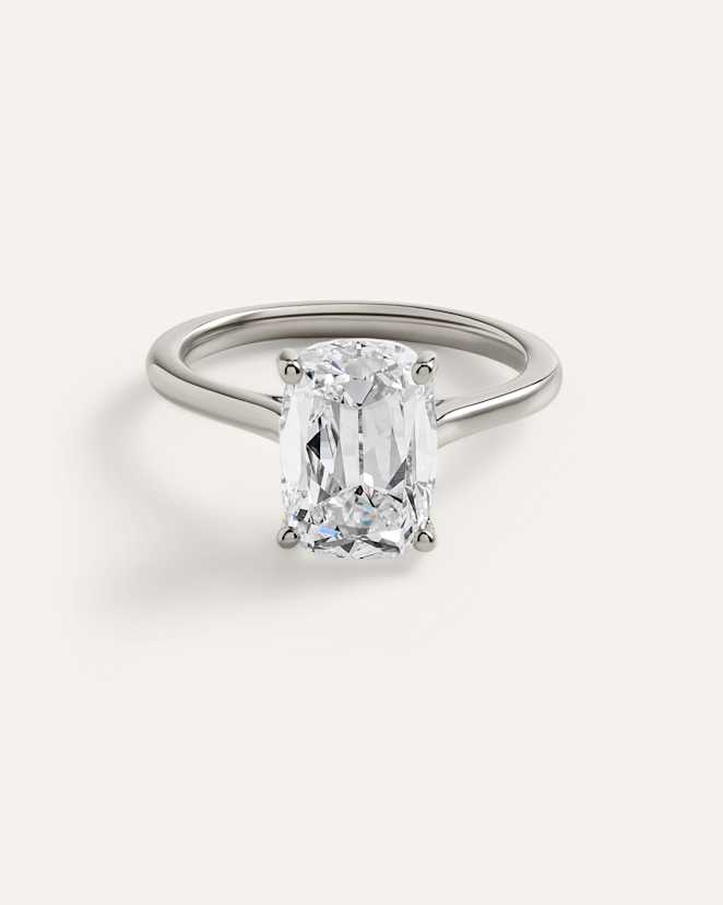 White Gold Lab Grown Diamond Antique Cushion Trellis Cathedral Engagement Ring - 4ct