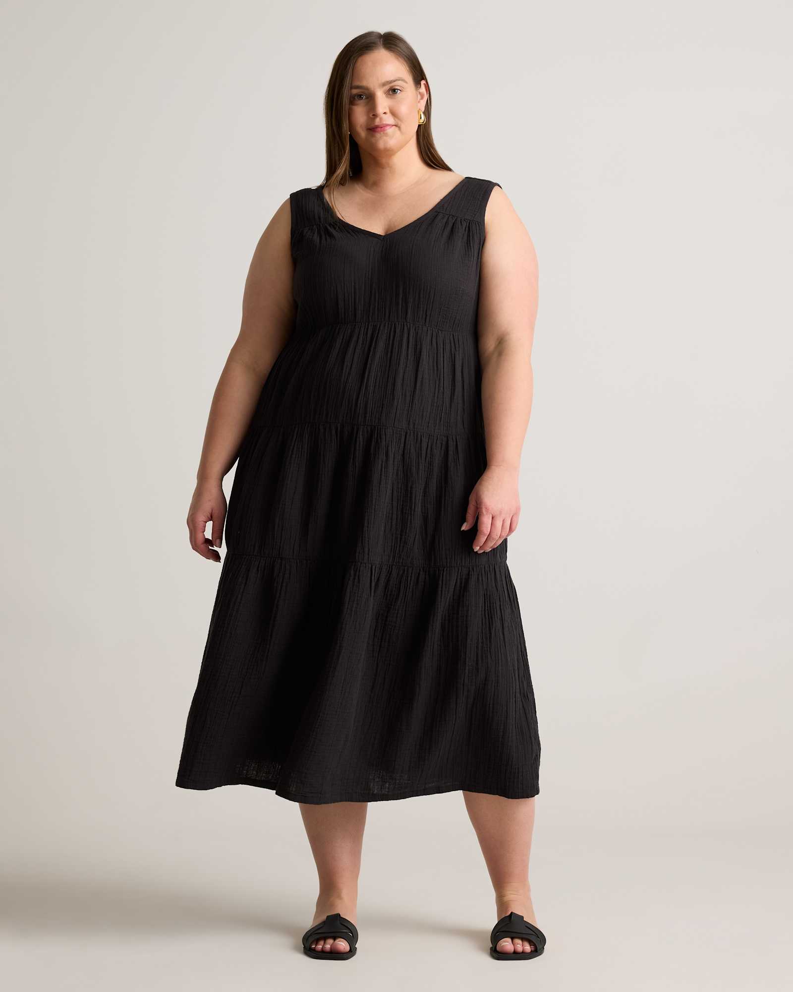 Black 100% Organic Cotton Gauze Tiered Maxi Dress