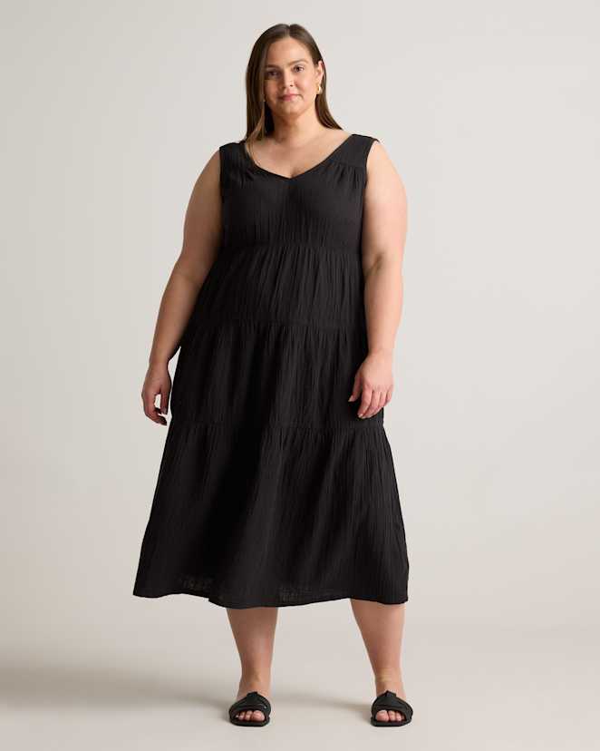 Black 100% Organic Cotton Gauze Tiered Maxi Dress