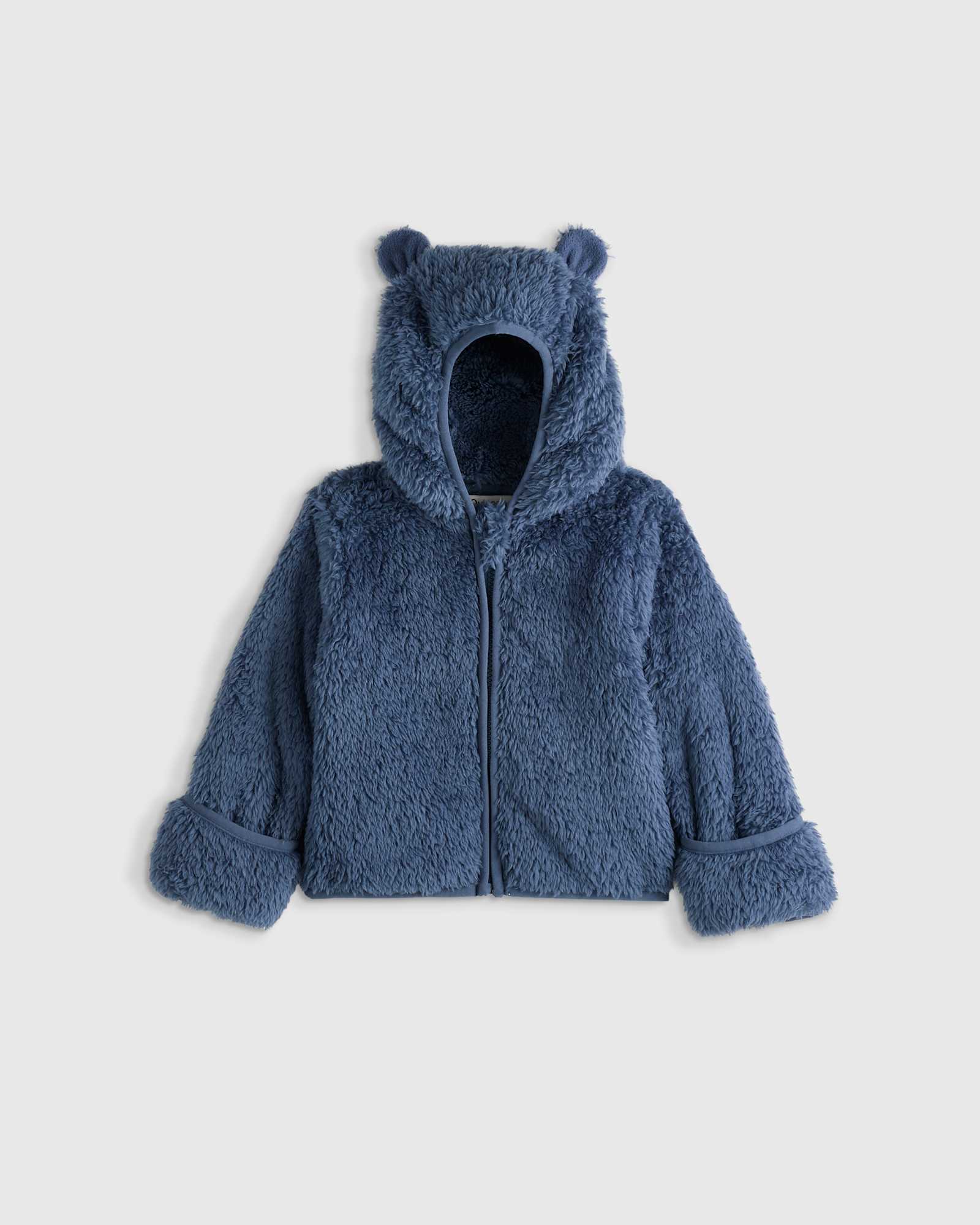 vintage-blue Recycled Sherpa Fleece Bear Hood Jacket