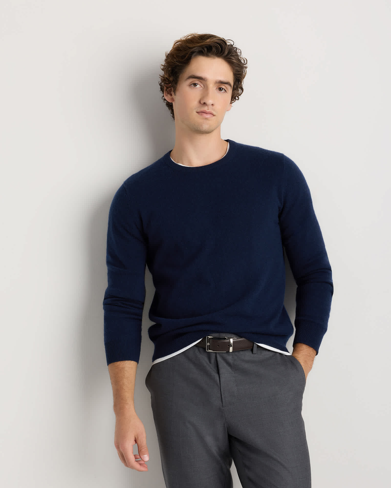 True Navy Mongolian Cashmere Crewneck Sweater