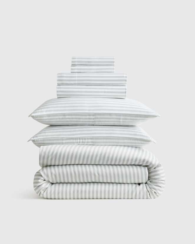 Tailored Stripe Mist Bamboo Deluxe Bedding Bundle