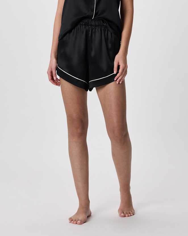 Black 100% Washable Silk Satin Pajama Shorts