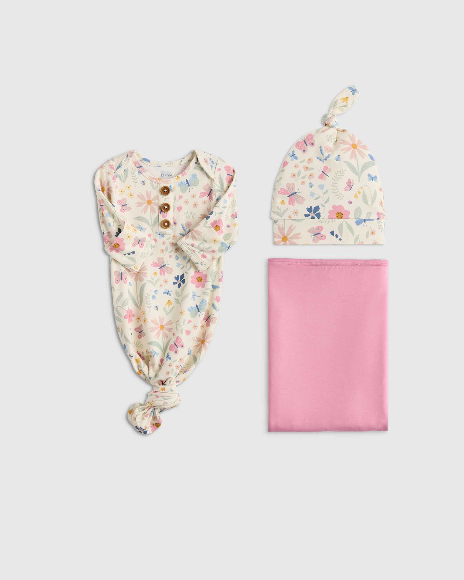 wildflower-dreams Bamboo Gown, Hat & Swaddle Layette Set