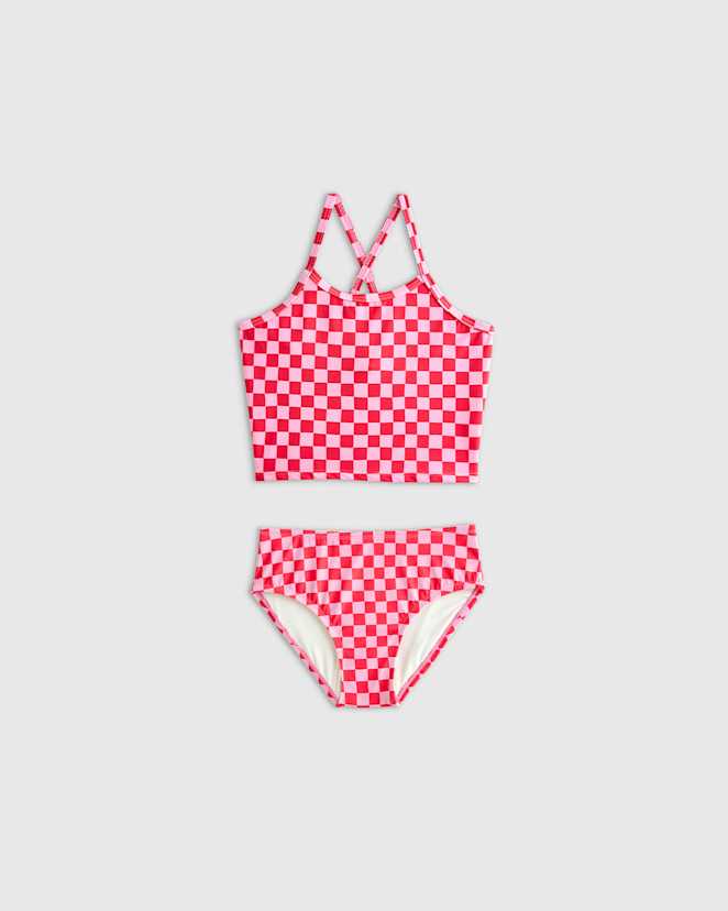 Pink Check Tankini Swimsuit