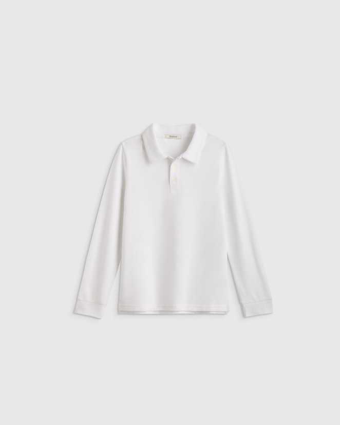 White Organic Cotton Long Sleeve Pique Polo