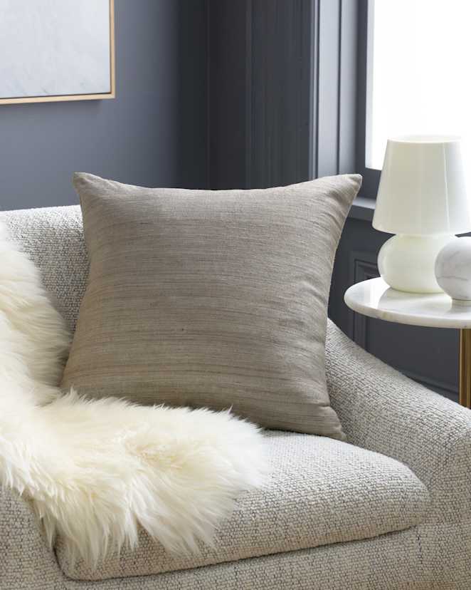 Grey Raw Silk Pillow Cover