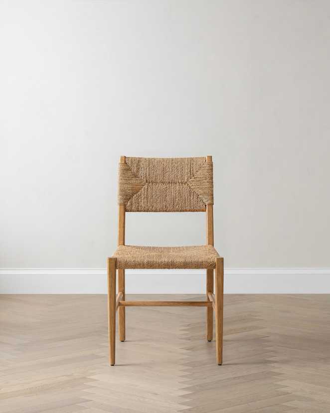 Golden Tan Woven Dining Chair with Solid Oak Frame (Set of 2)