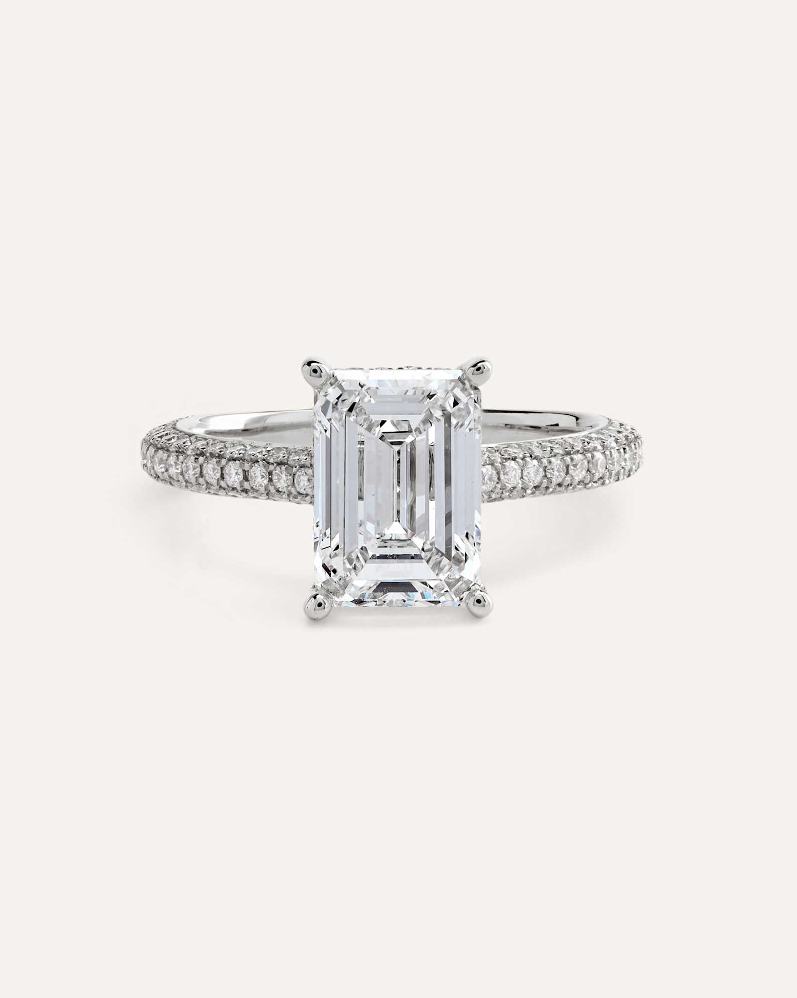 Platinum Lab Grown Diamond Emerald Pave Cathedral Engagement Ring - 3ct