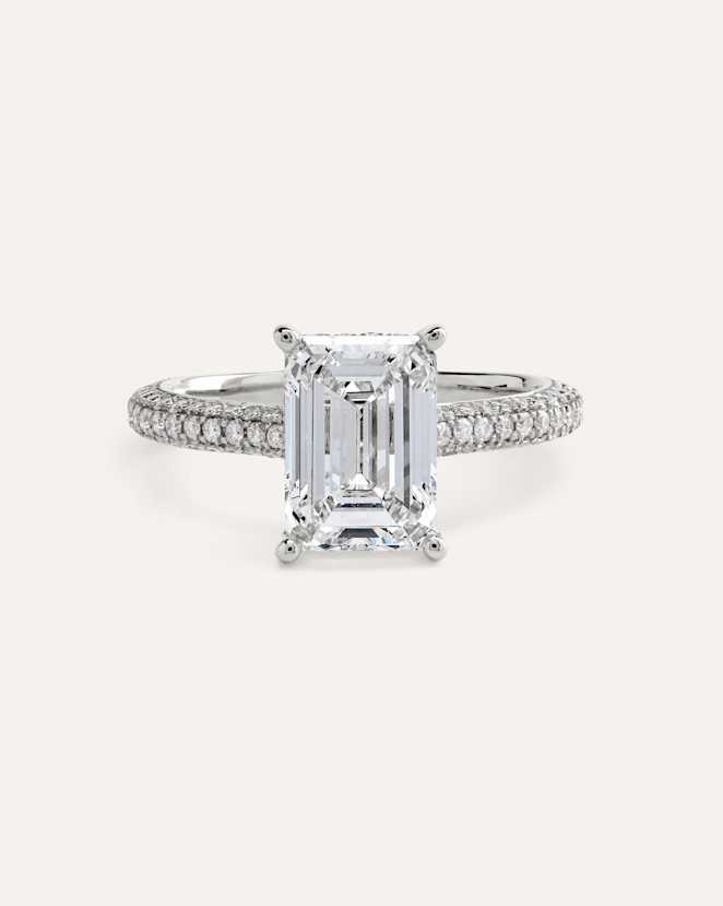 Platinum Lab Grown Diamond Emerald Pave Cathedral Engagement Ring - 3ct