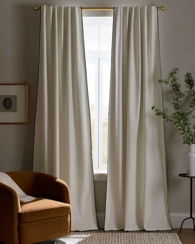 Ivory/Black Piping Piped Edge Cotton True Blackout Curtain