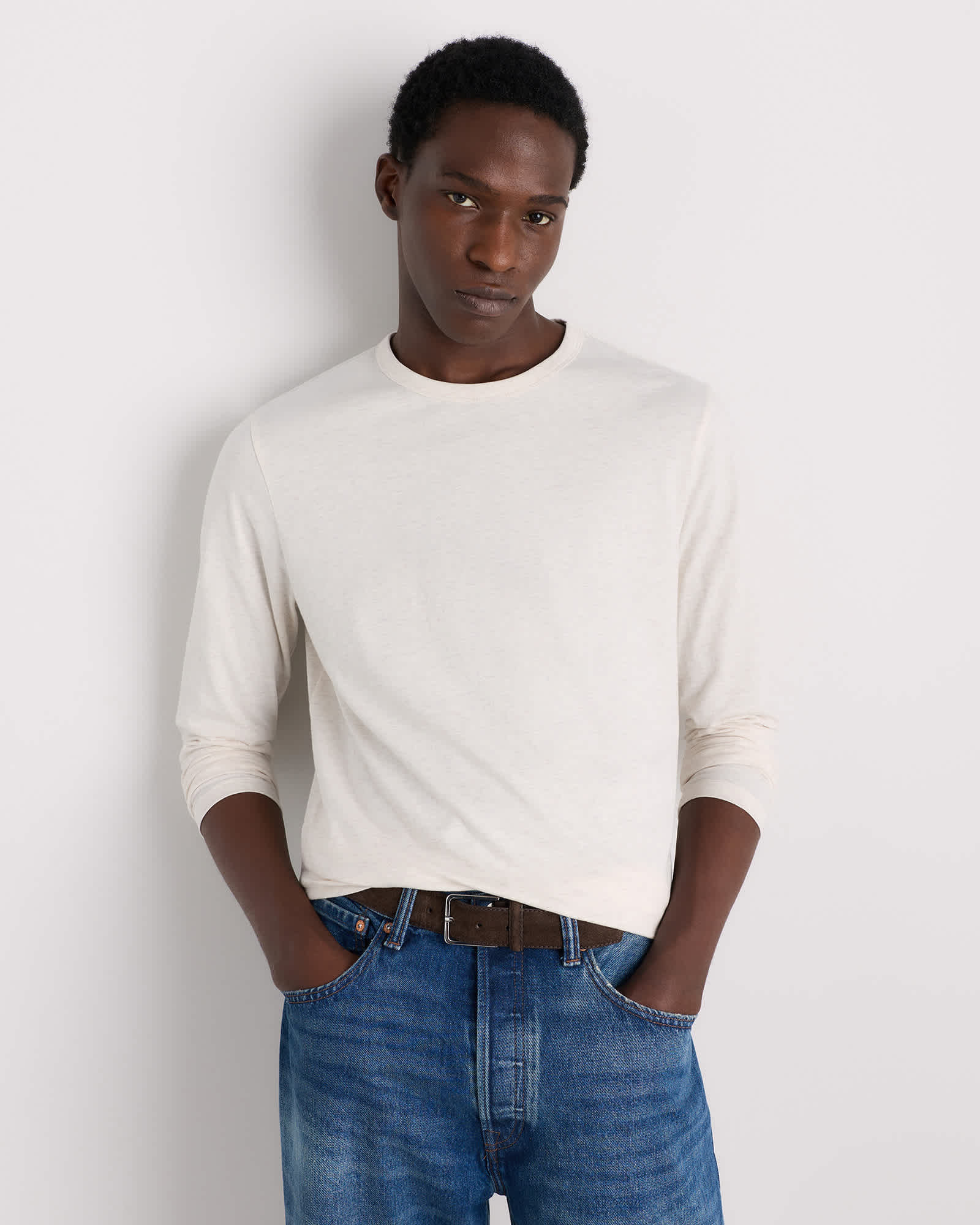 Heather Oatmeal 100% Pima Cotton Luxe Touch Long Sleeve Tee