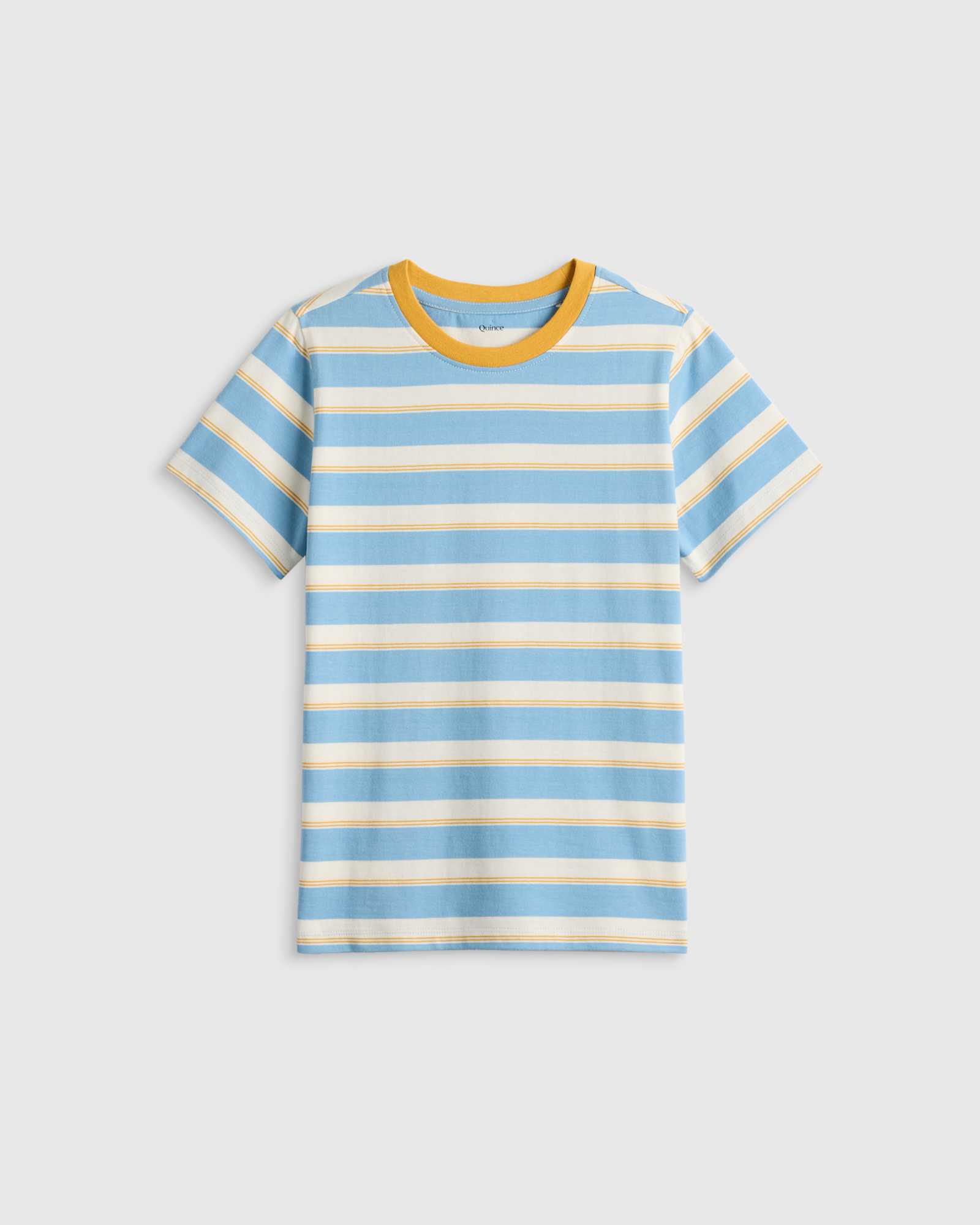 Large Multi Blue Stripe 100% Organic Cotton Jersey Short Sleeve Tee