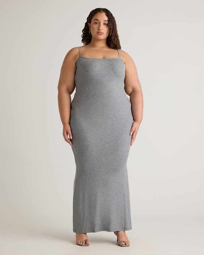 Heather Grey Tencel Rib Knit Maxi Slip Dress