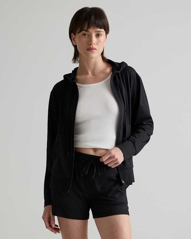 Black Flowknit Full Zip Hoodie