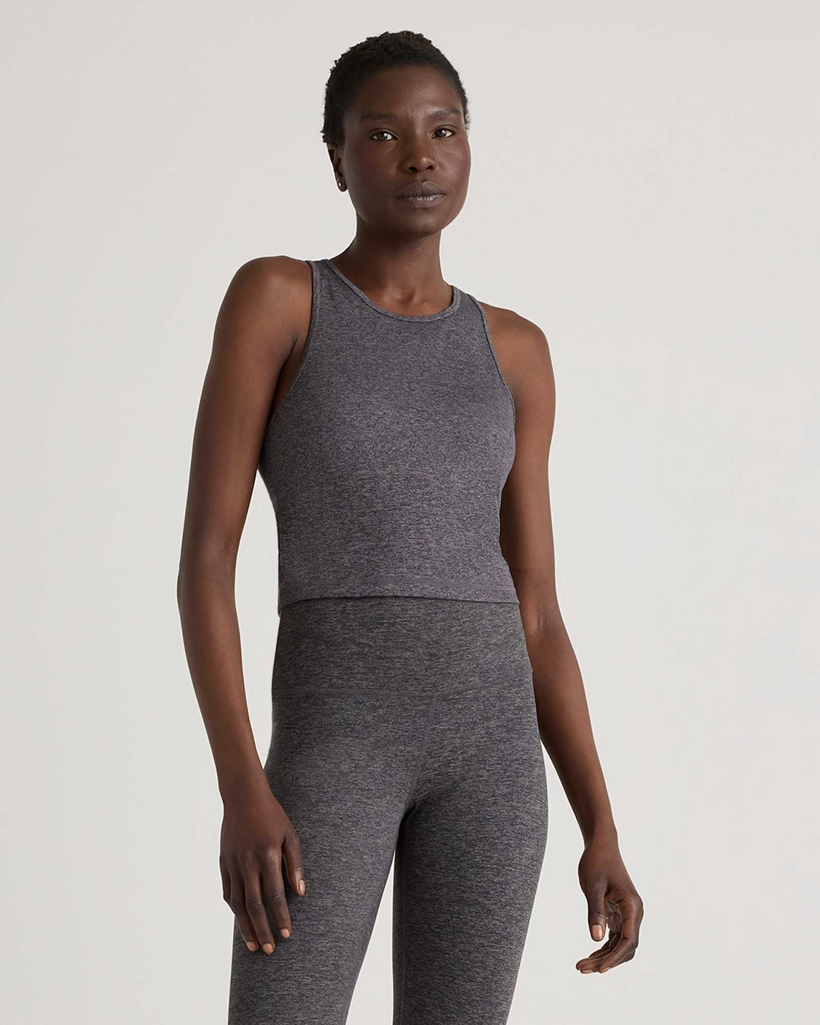 Heather Charcoal Ultra-Soft High Neck Cropped Tank