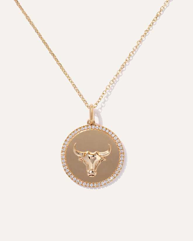 Yellow Gold 14K Gold Pave Zodiac Medallion Necklace