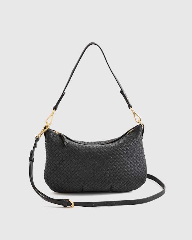 Black Italian Handwoven Leather Mini Shoulder Bag