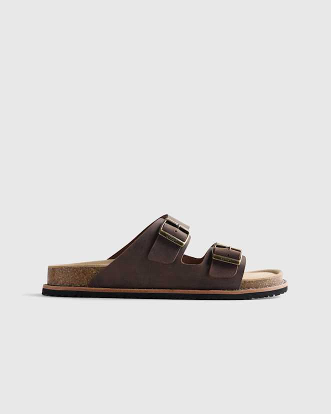 Mahogany Nubuck Leather Double Buckle Slide