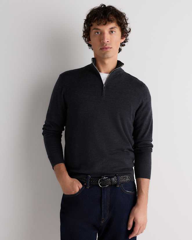 Heather Charcoal Worsted Merino Wool Quarter Zip Sweater