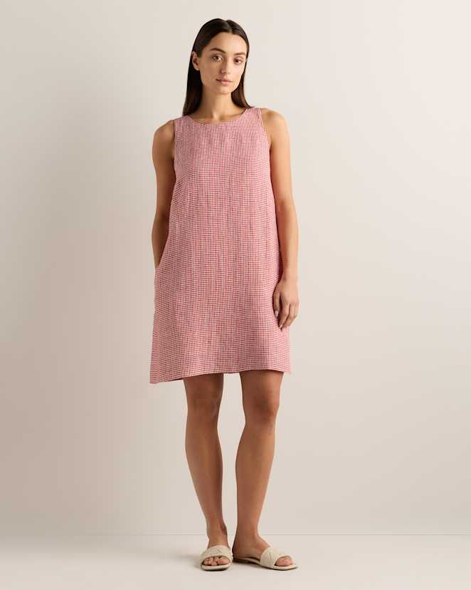 Red Classic Mini Gingham 100% European Linen Tank Mini Dress