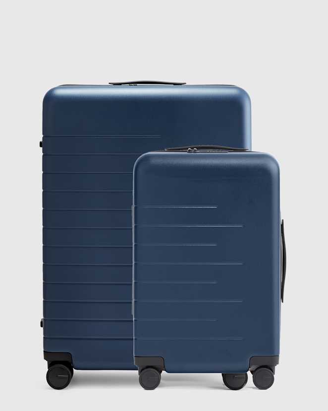 Navy Expandable Small Carry-On & Large Check-In Suitcase Bundle