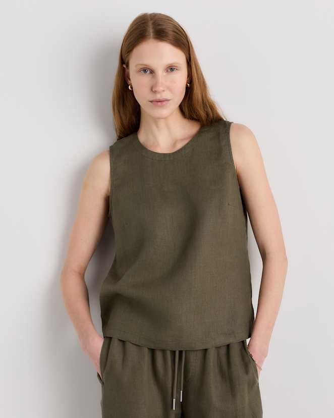 Bayberry Olive 100% European Linen Tank