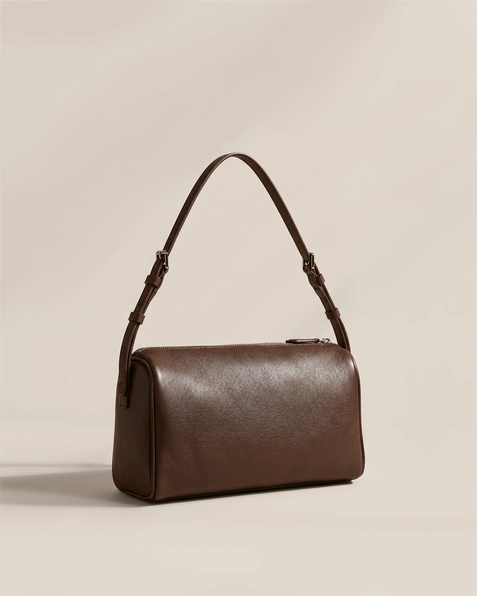 Dark Brown Italian Leather Mini Barrel Shoulder Bag