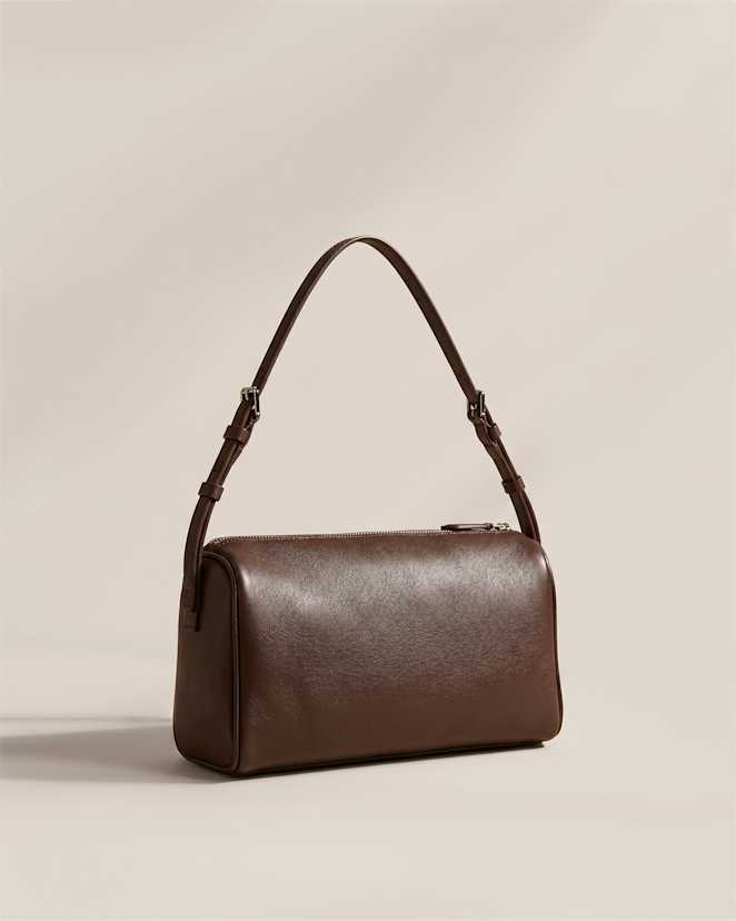 Dark Brown Mini sac cylindrique en cuir italien à bandoulière