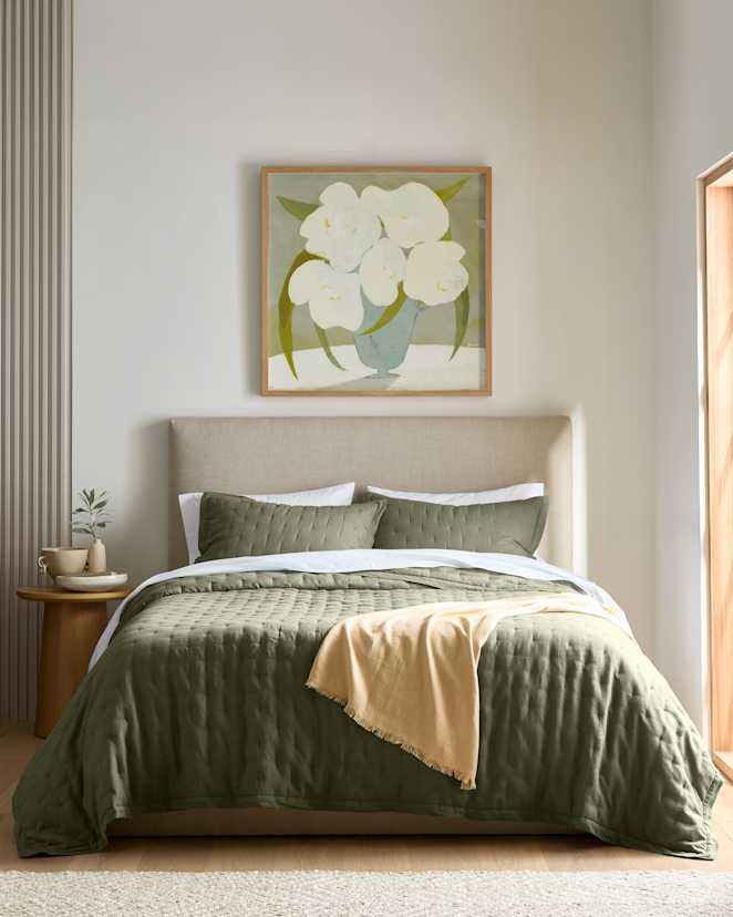 Dusty Olive European Linen Dream Quilt Set