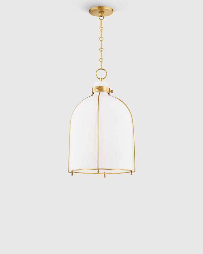 Brass Iron and Opal Glass Bell Pendant Light