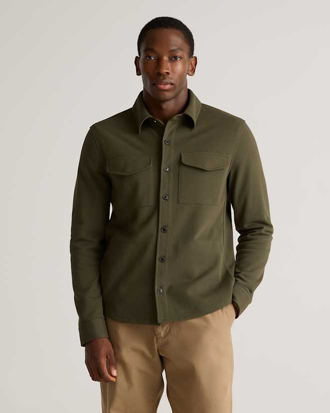 Olive Cotton Pique Knit Overshirt