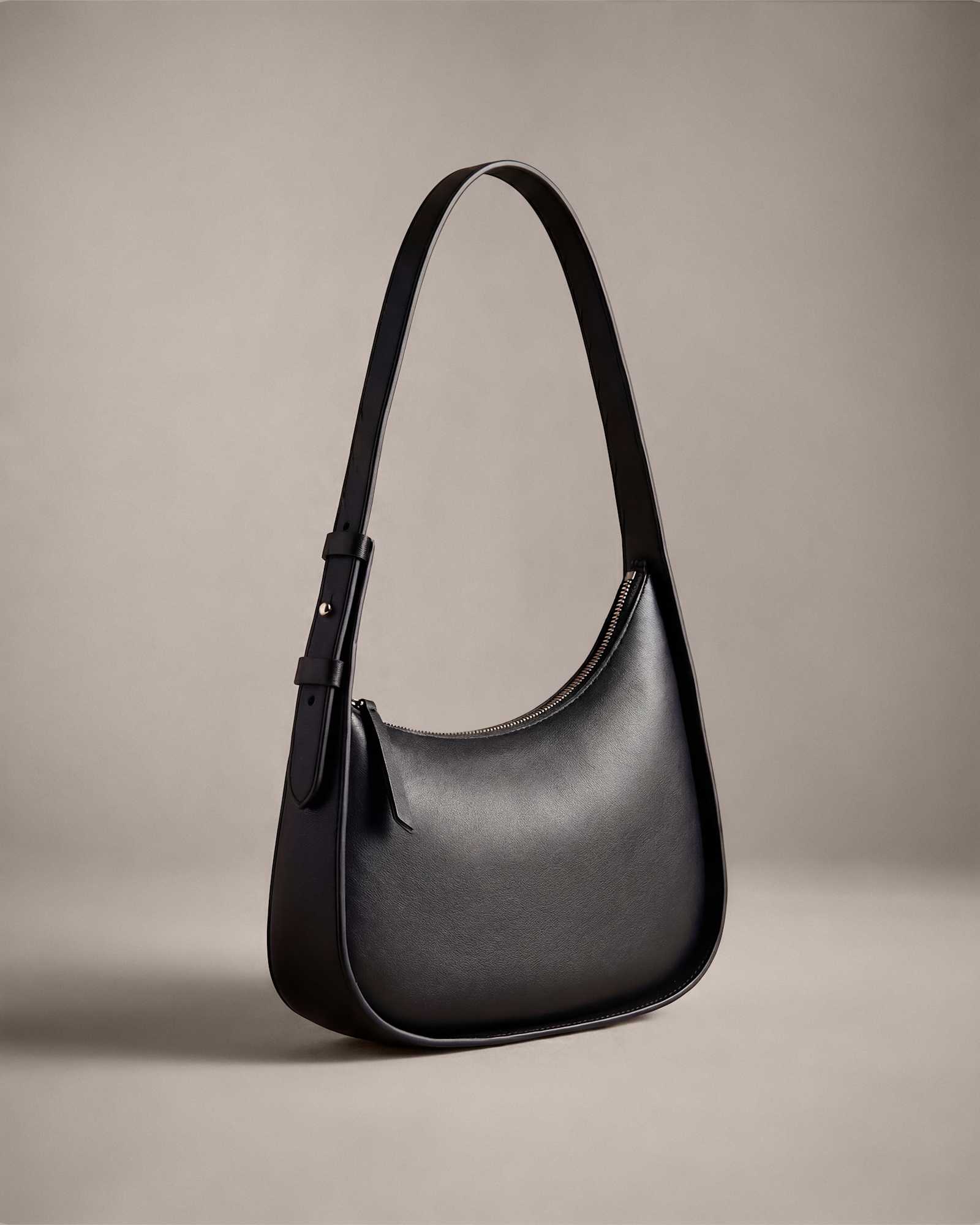 Black Italian Leather Asymmetrical Mini Shoulder Bag