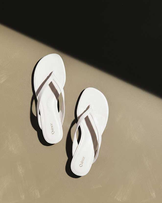 White Italian Leather Thong Kitten Heel Sandal