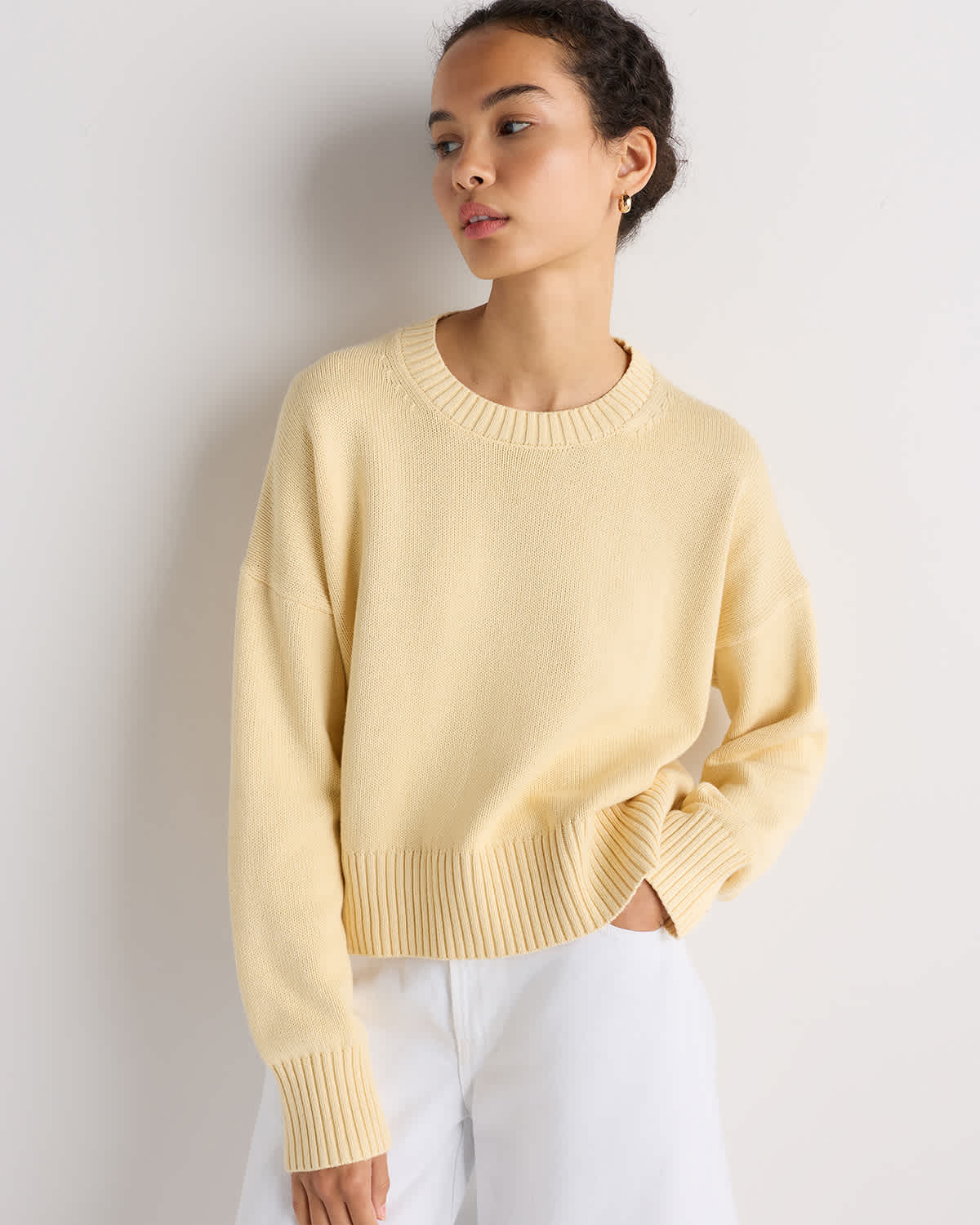 Buerre Yellow 100% Organic Cotton Boyfriend Crew Sweater