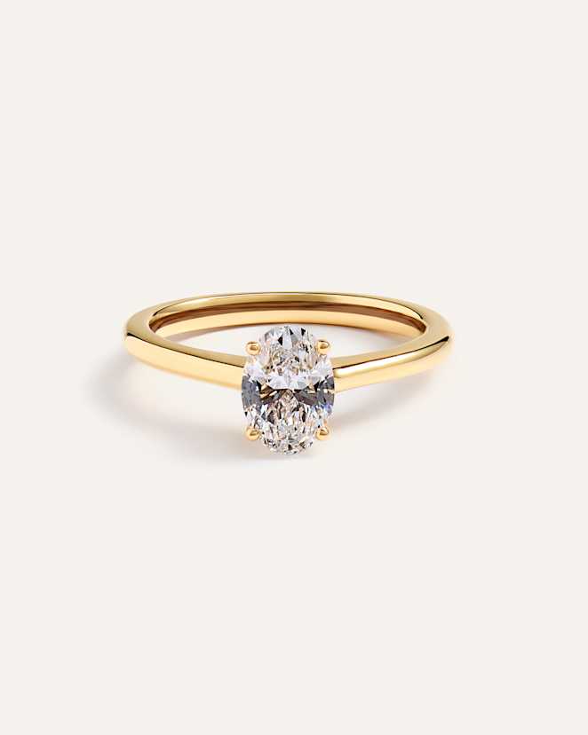 Yellow Gold Lab Grown Diamond Oval Trellis Cathedral Engagement Ring - 1ct