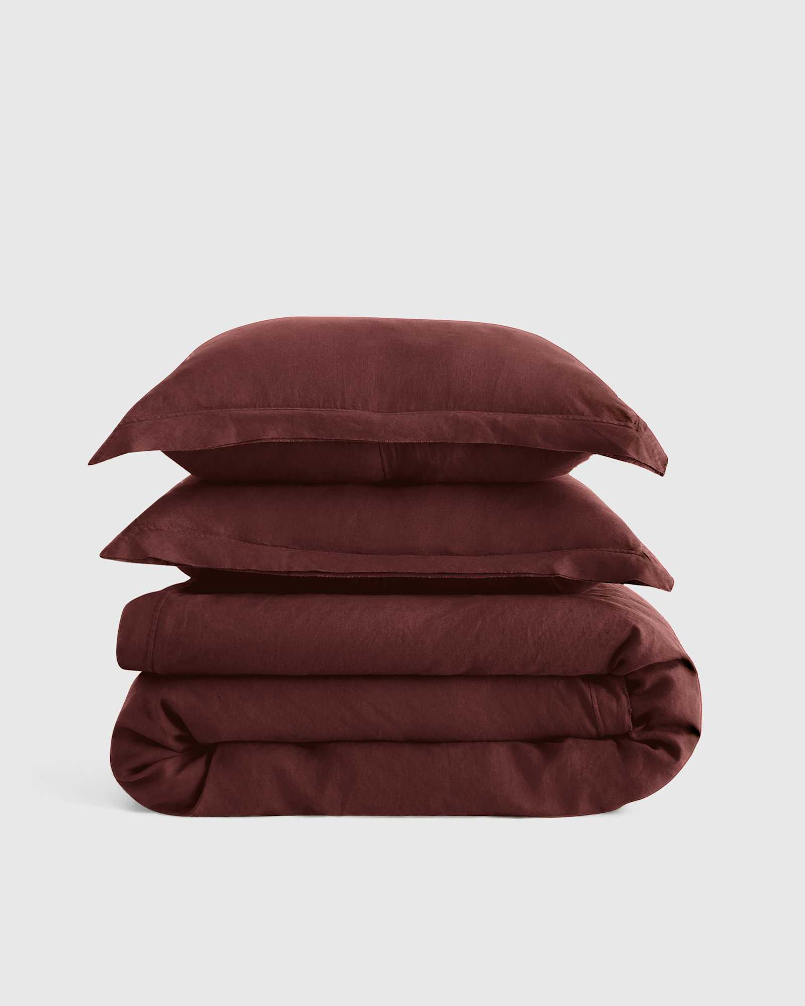 Burgundy European Linen Double Flange Duvet Cover Set