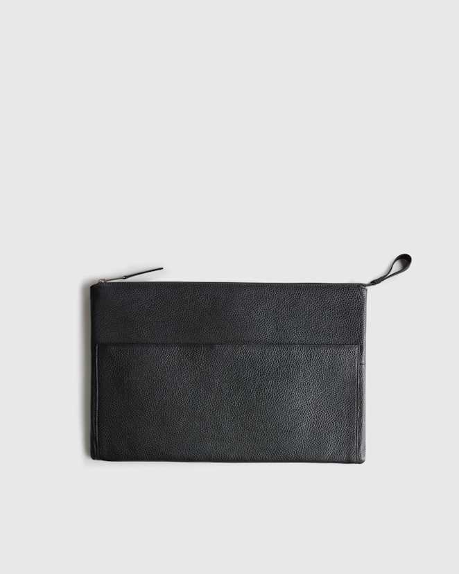 Black Excursion Italian Leather Tech Folio