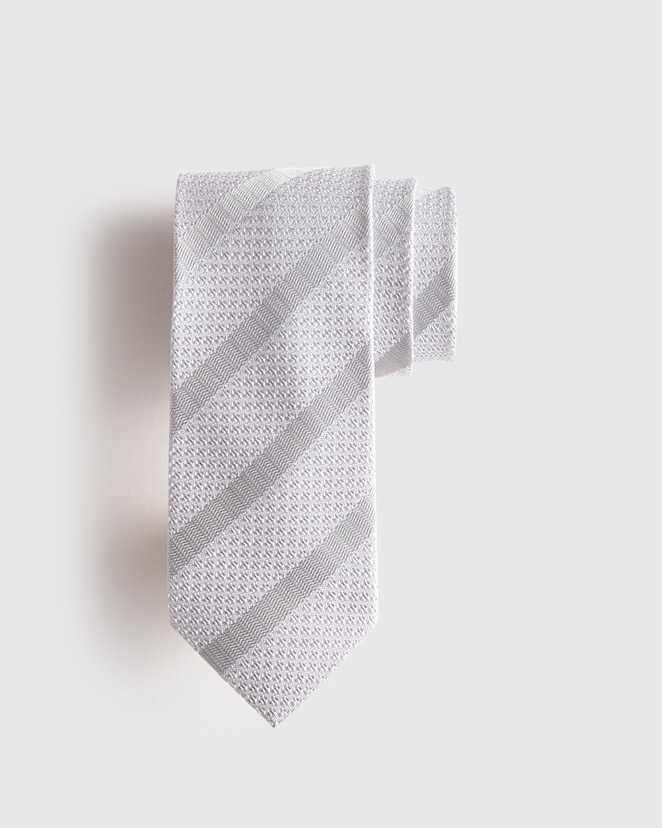 Silver 100% Silk Grenadine Tie