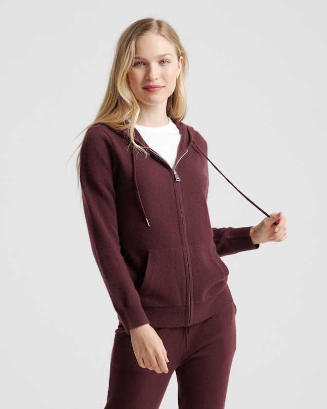 Burgundy Mongolian Spring Cashmere Full-Zip Hoodie