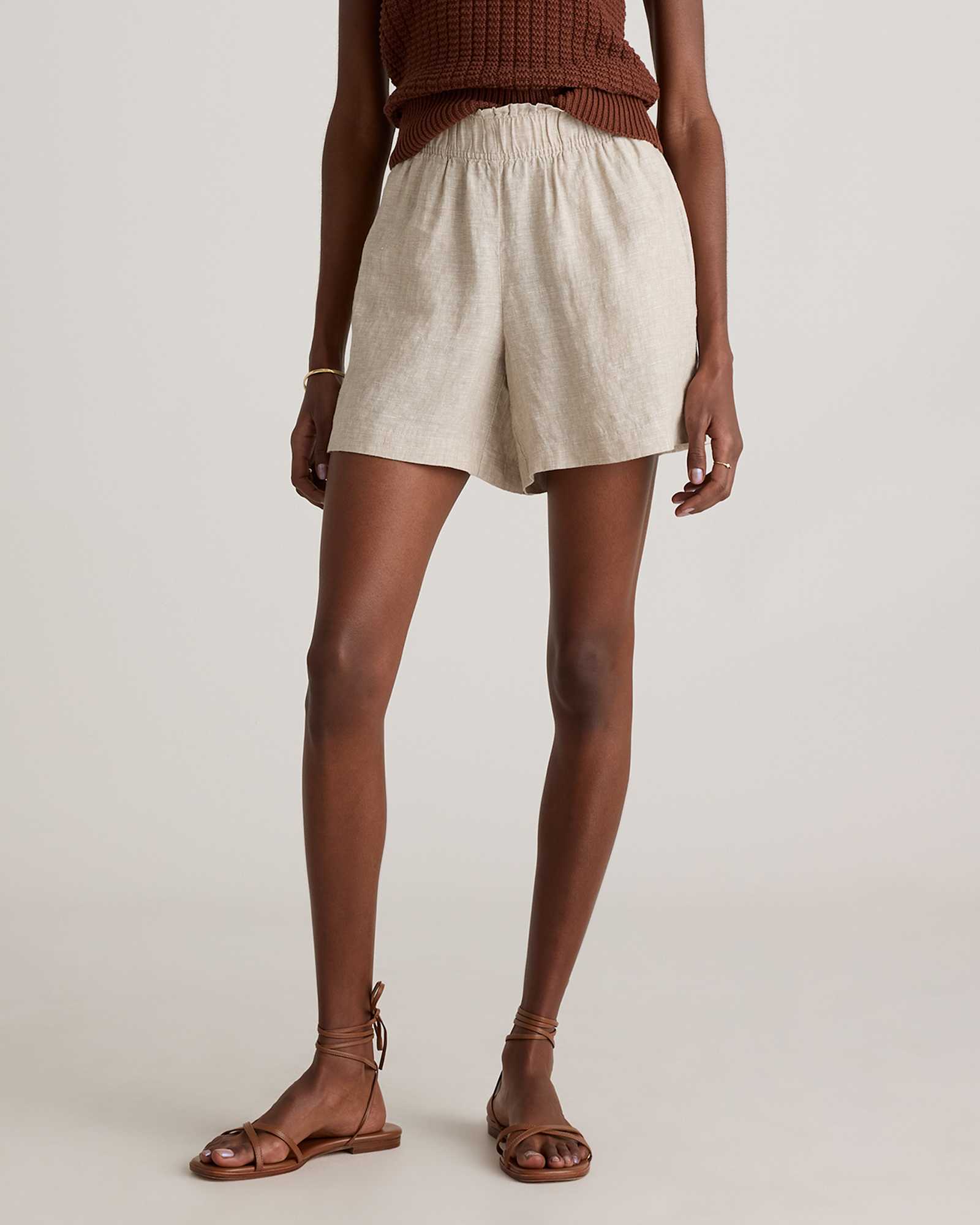 sand 100% European Linen High Waisted Shorts