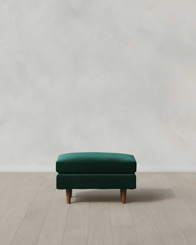 Spruce Atlas Midcentury Ottoman in Performance Velvet
