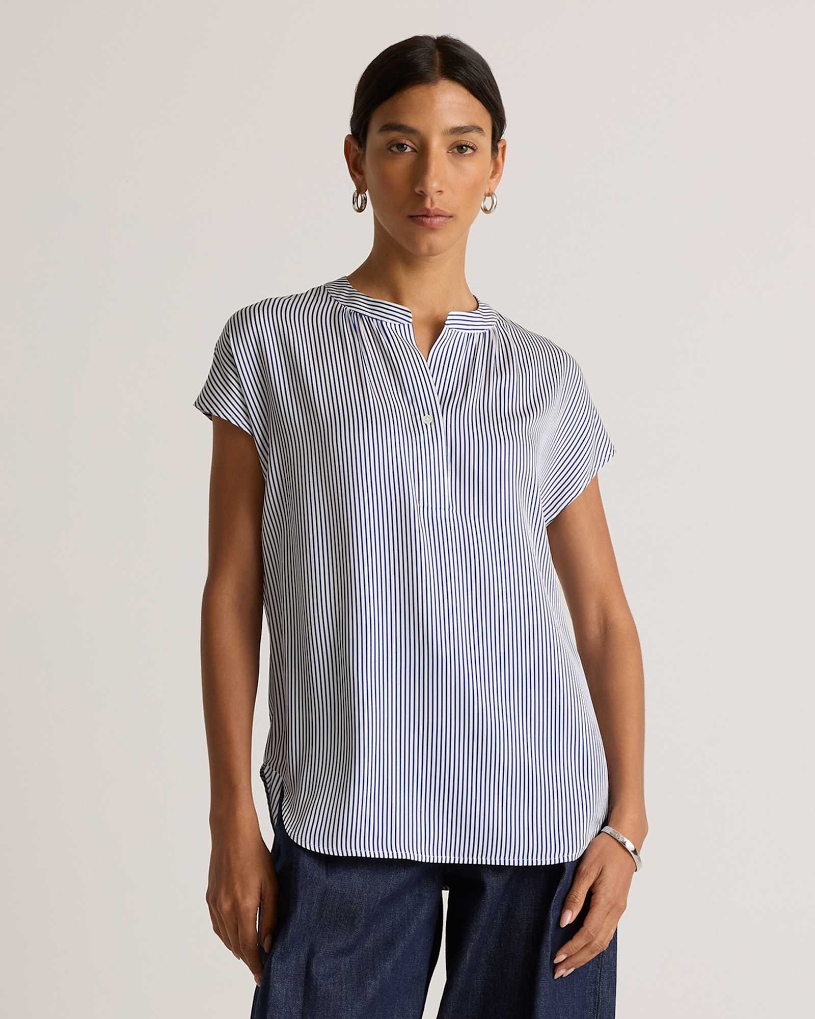 evie-stripe Washable Stretch Silk Dolman Sleeve Blouse