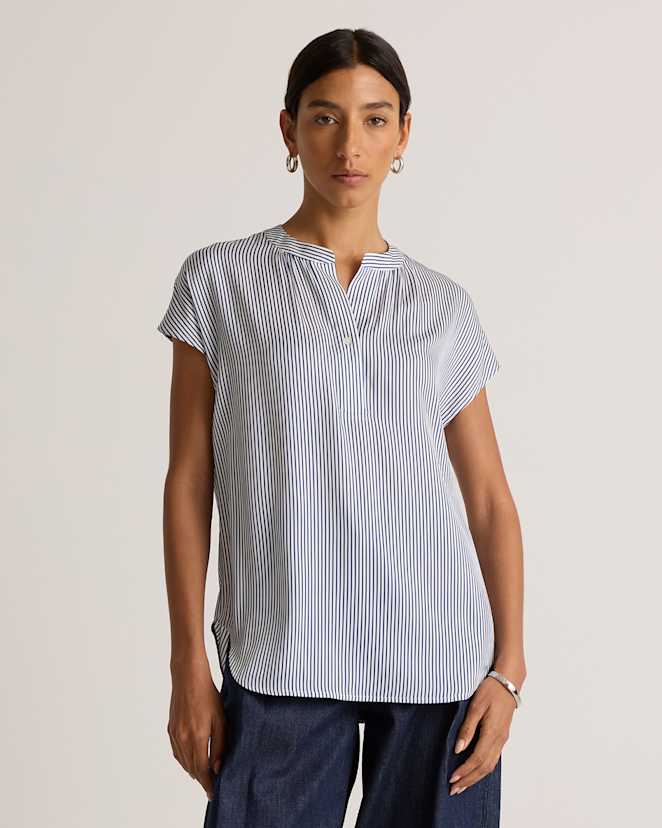 Evie Stripe Washable Stretch Silk Dolman Sleeve Blouse